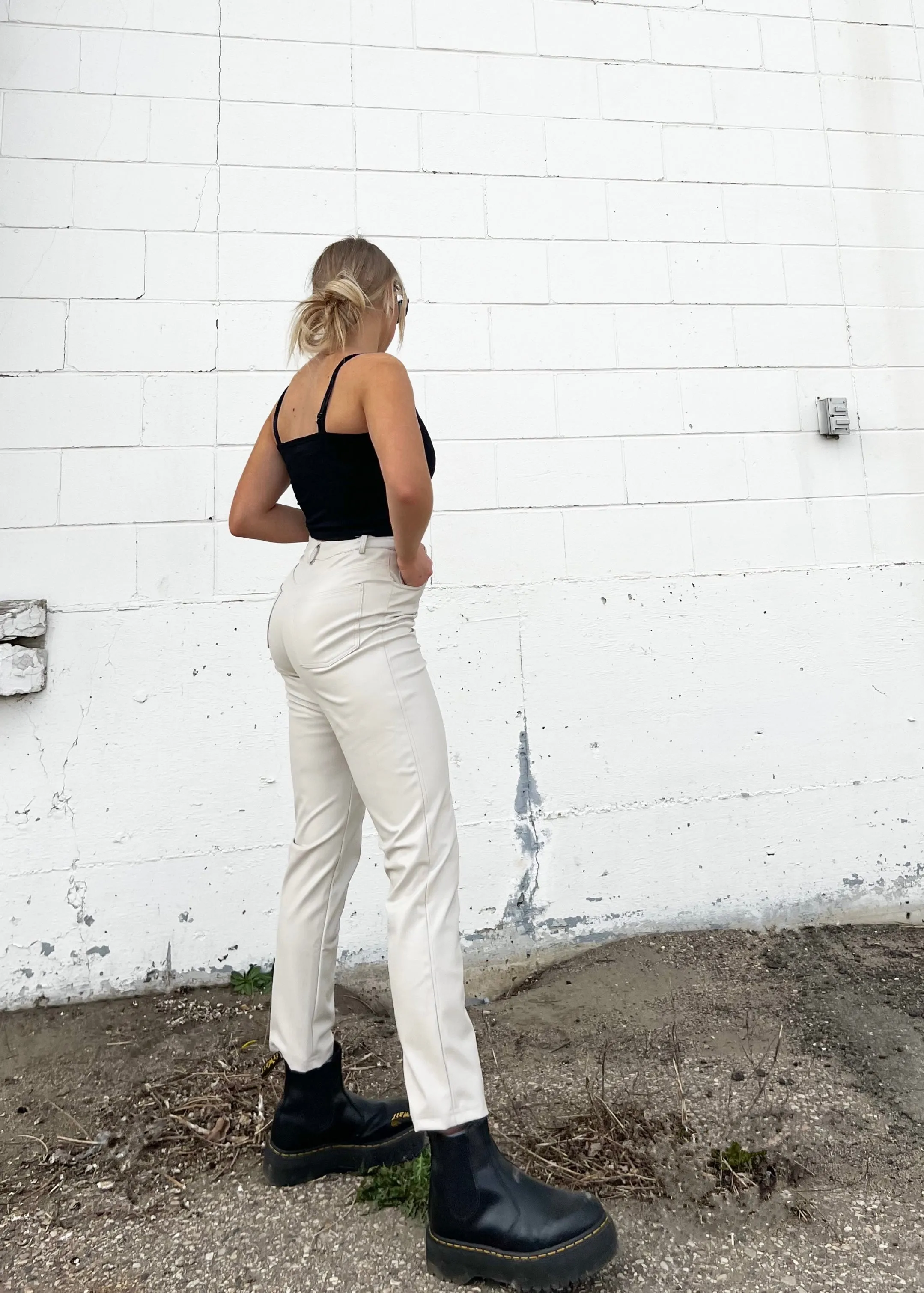 Taya Cropped Faux Leather Pants | Stone