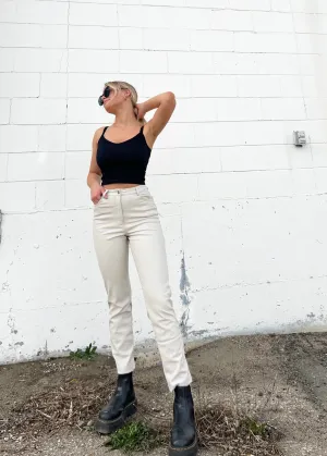 Taya Cropped Faux Leather Pants | Stone