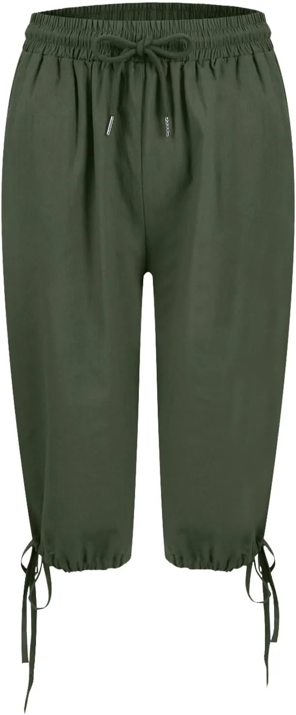 Yoga Pants Women Drawstring Cargo Summer Capri Pants for Women Stretch Loose Linen Cotton Womens Capris Petite